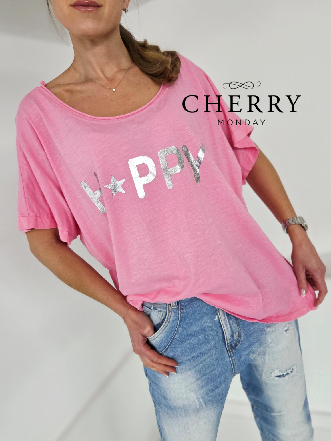 Kratka majica s srebrnim potiskom