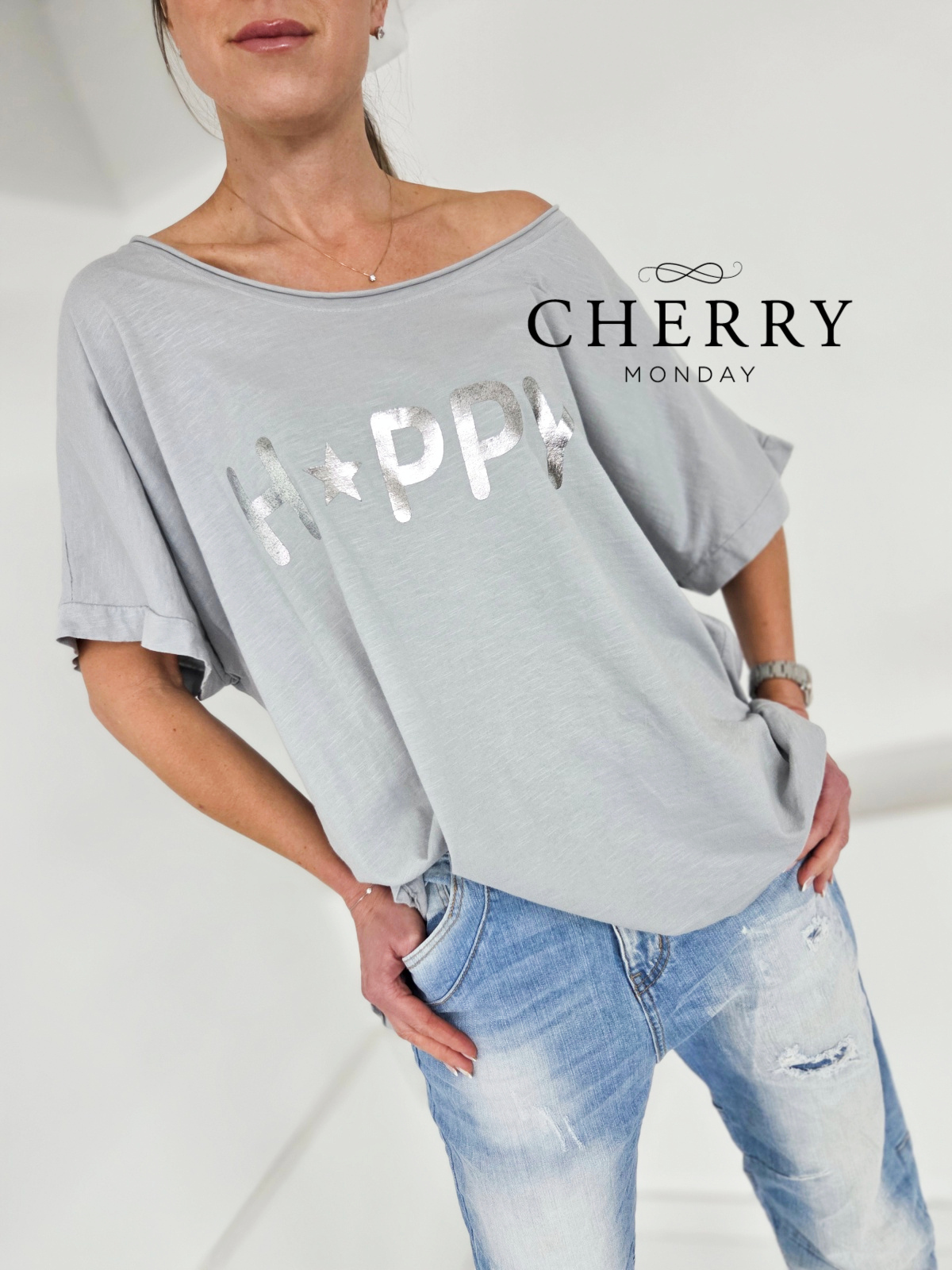 Kratka majica s srebrnim potiskom