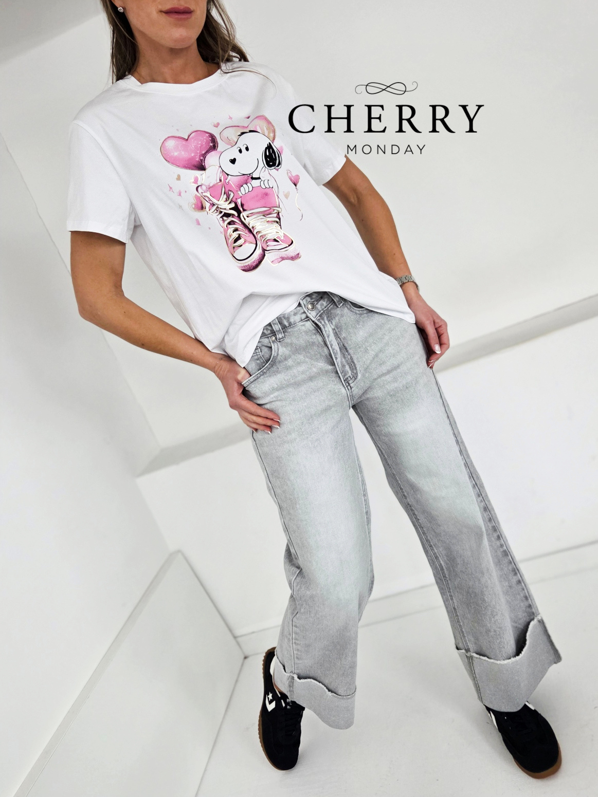 Sive jeans hlače z zavihanim robom