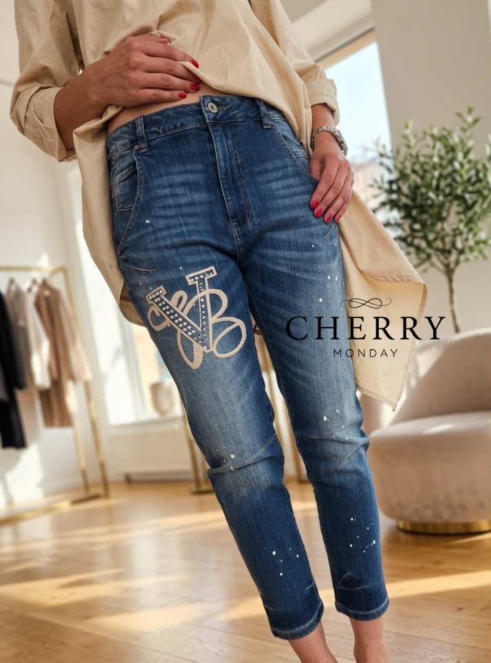 Jeans hlače z dekorativnim vezenjem
