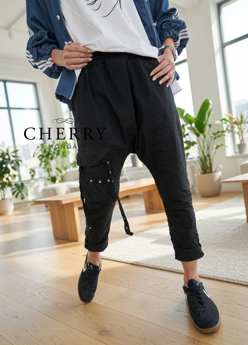2906cherrymonday (18) Elastične baggy hlače z dekorativnim žepom