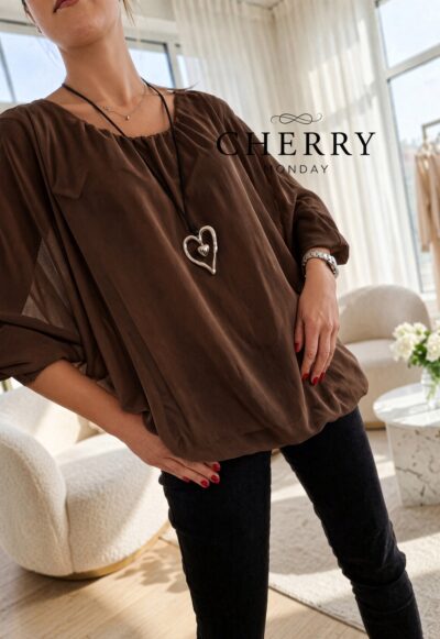 6365 rjav Plus size bluza iz tančice
