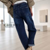 Jeans hlace z dekorativnim pasom (11) Mehke plus size jeans hlače z dekorativnim pasom
