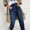 Jeans hlace z dekorativnim pasom (22) Mehke plus size jeans hlače z dekorativnim pasom