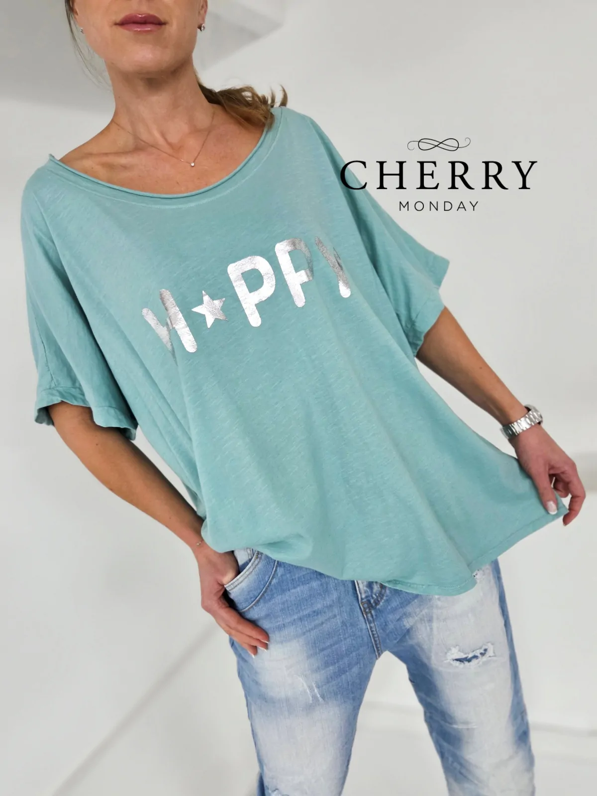 Kratka majica s srebrnim potiskom