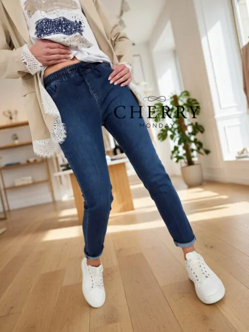 Elastične jeans hlače z vrvico
