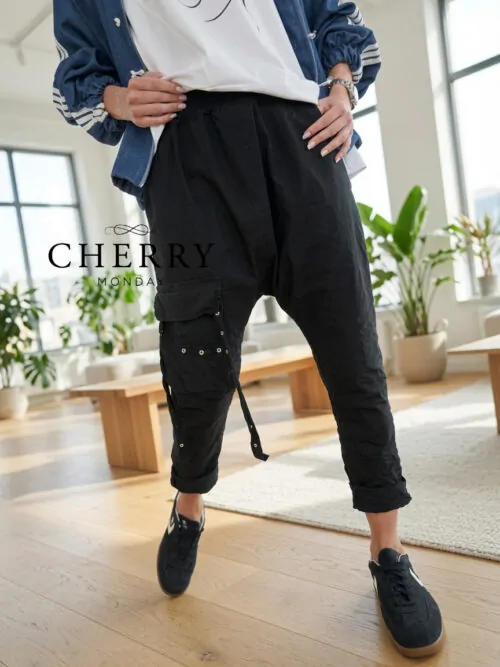 2906cherrymonday (18) Elastične baggy hlače z dekorativnim žepom