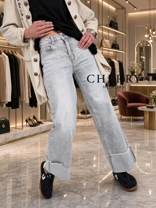 1000131044(1) Sive jeans hlače z zavihanim robom